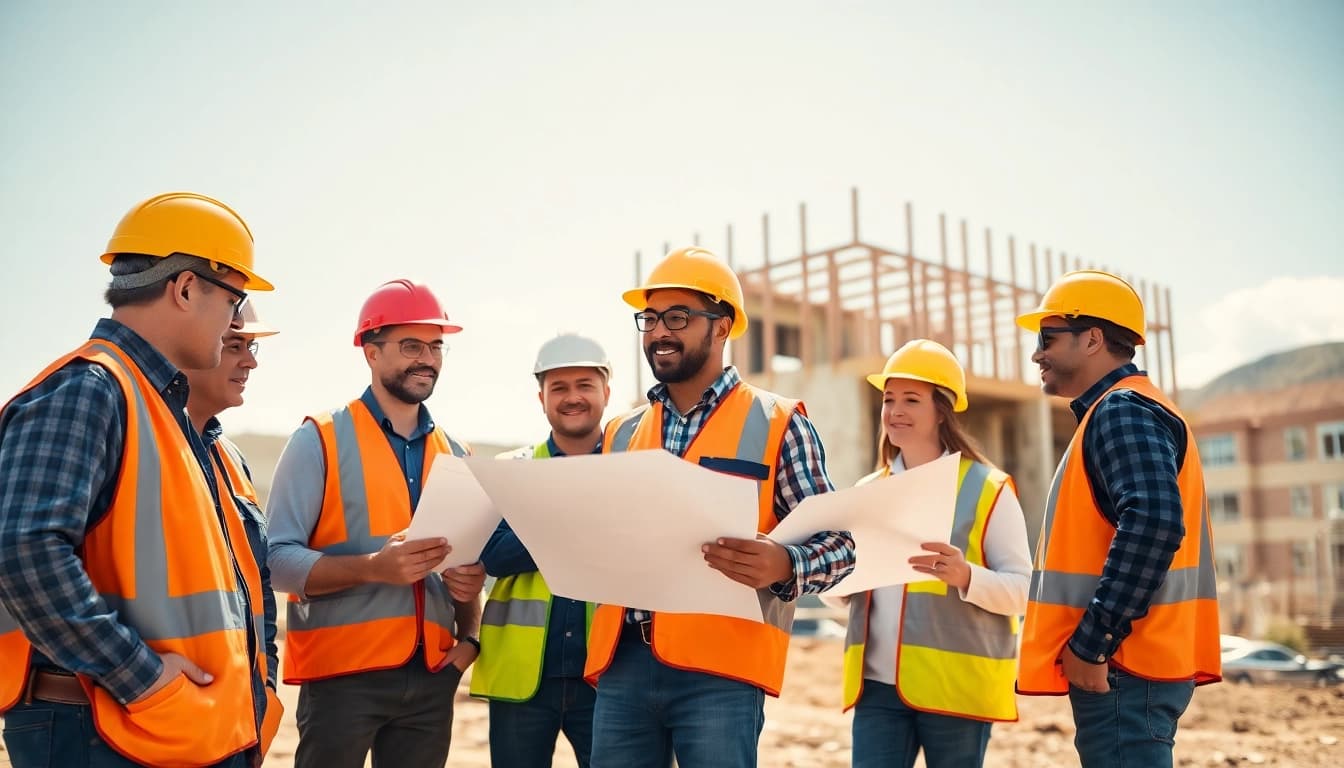 Showcase of the construction association Colorado professionals collaborating on-site.
