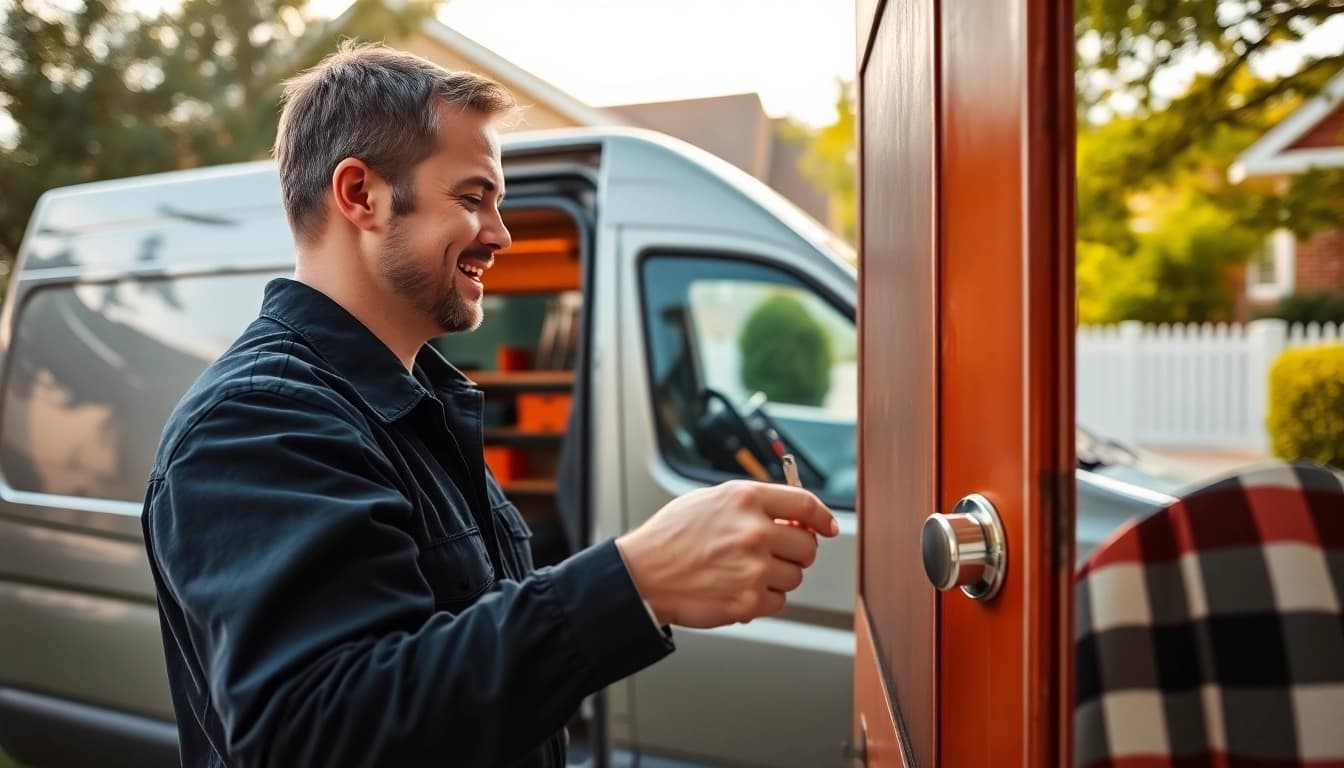 Locksmith near me Ballwin, Mo helping a client gain entry into a home, ensuring security.