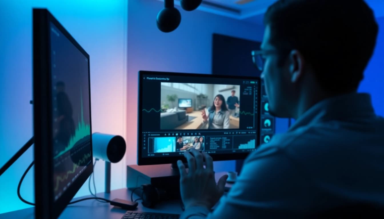 Transform video to prompt using AI technology in a modern studio.