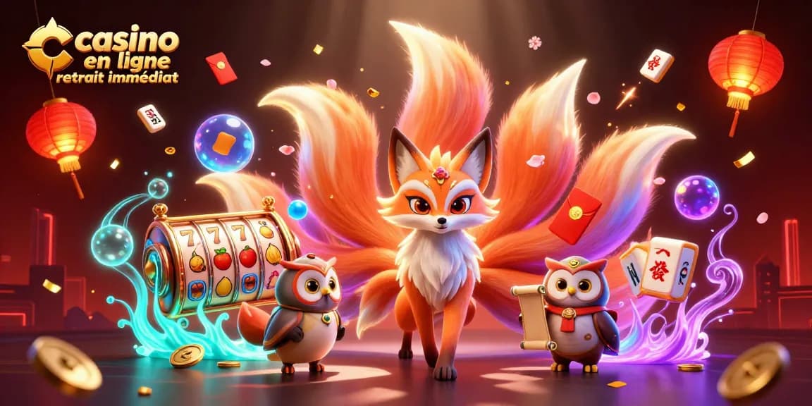 Vivez l'excitation du casino en ligne retrait immédiat avec des symboles de jeux animés et des esprits colorés.