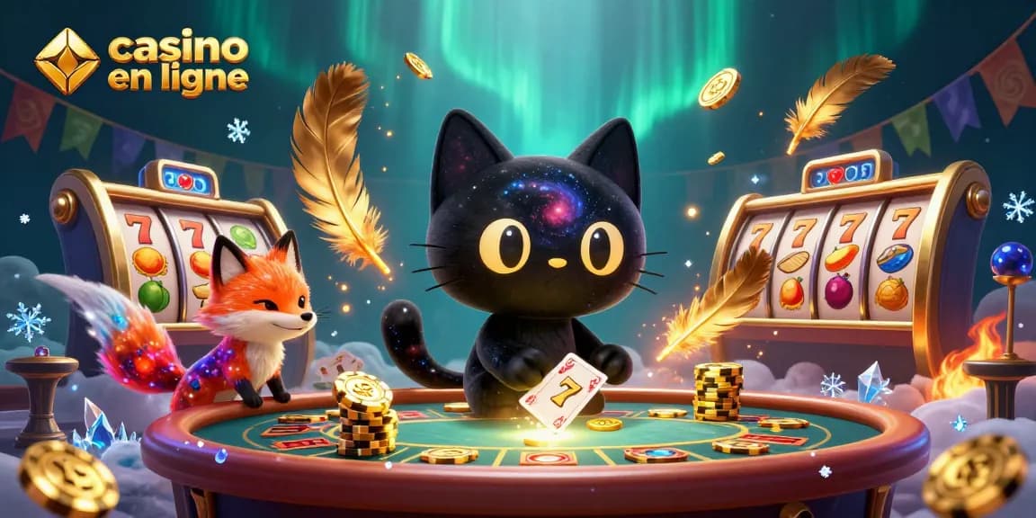 Une illustration dynamique de casino en ligne avec des personnages colorés attirant des jetons d'or.