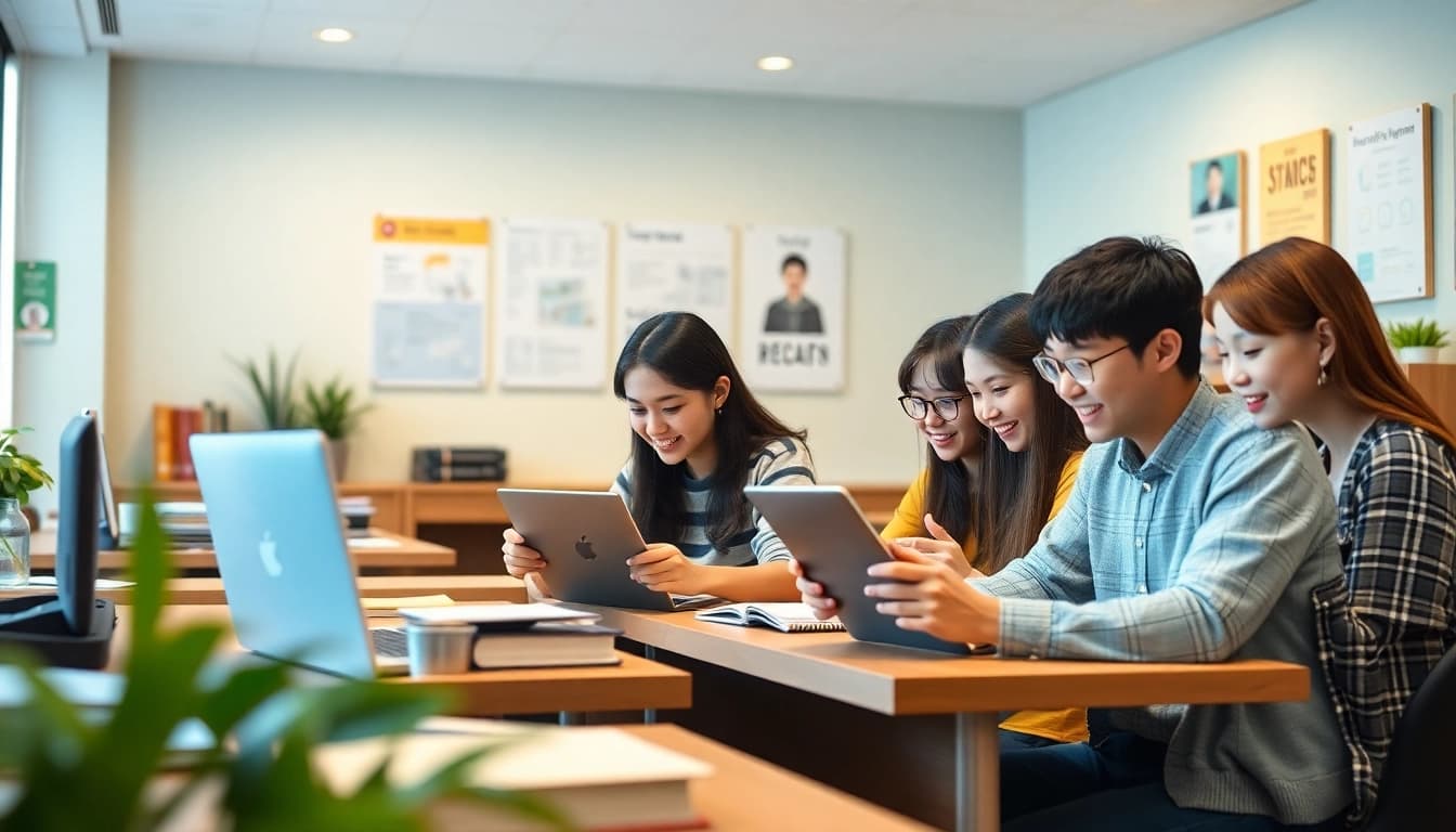 TOEIC準備に取り組む多様な学生が参加する、スタディサプリ キャンペーンコード TOEIC のダイナミックなオンライン学習シーン。