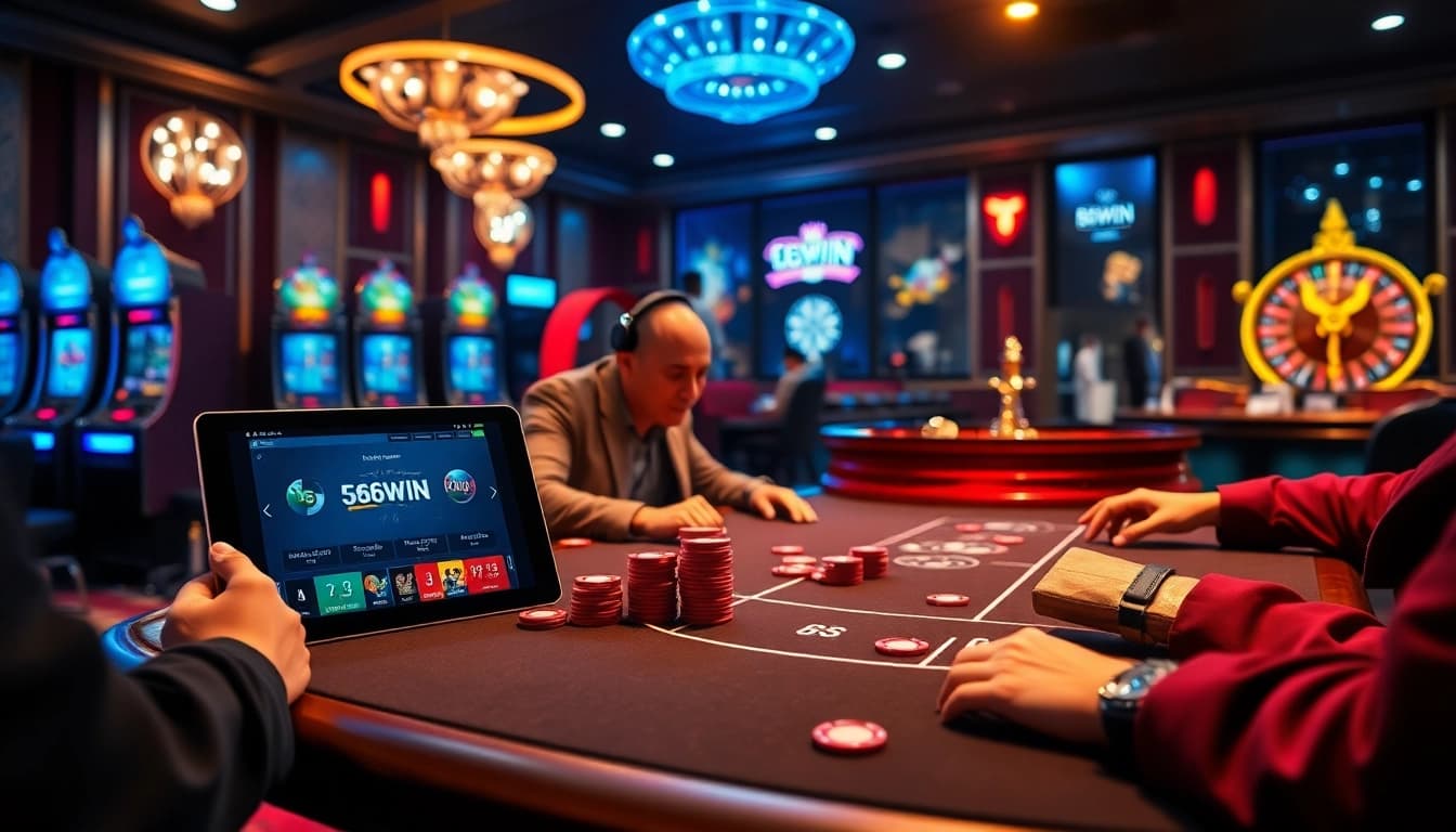 Experience thrilling poker action at 56WIN casino with vibrant ambiance and exciting gameplay.