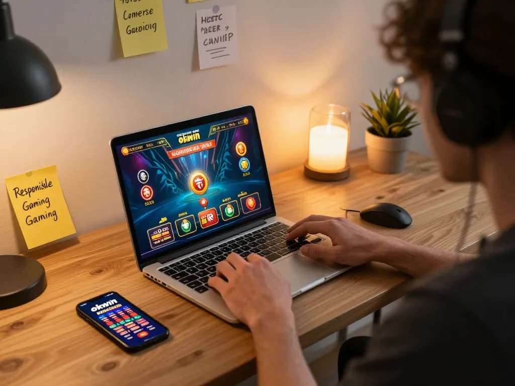 Engaging in strategic gameplay on okwin casino app at a home gaming setup