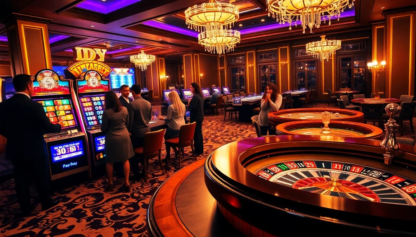 Experience the thrill of idn slot 777 as players engage with exciting slot machines.