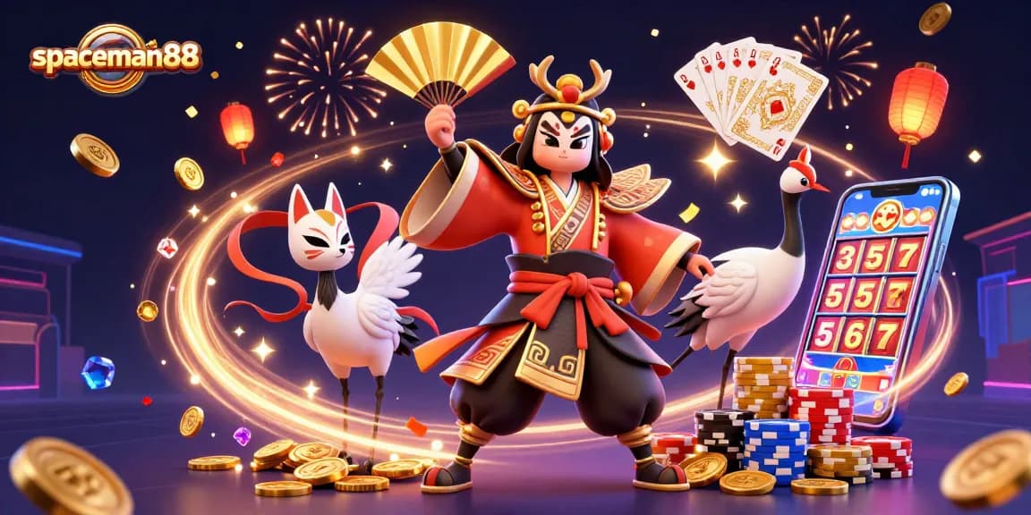 Win big with spaceman88 in this vibrant casino scene filled with dynamic slot game action.