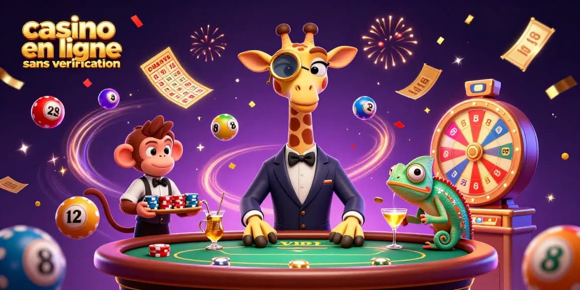 Jouez dans un casino en ligne sans vérification avec des personnages animés et des éléments de jeu colorés.
