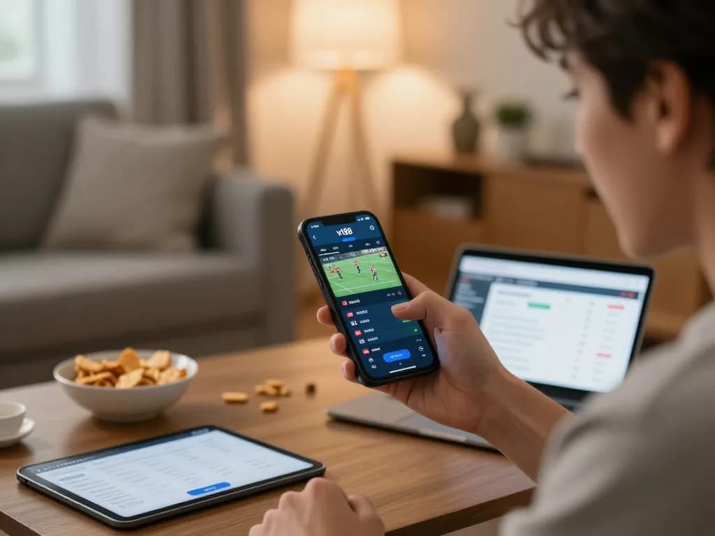 Engaging sports betting action with vt88 app on smartphone during home gaming session