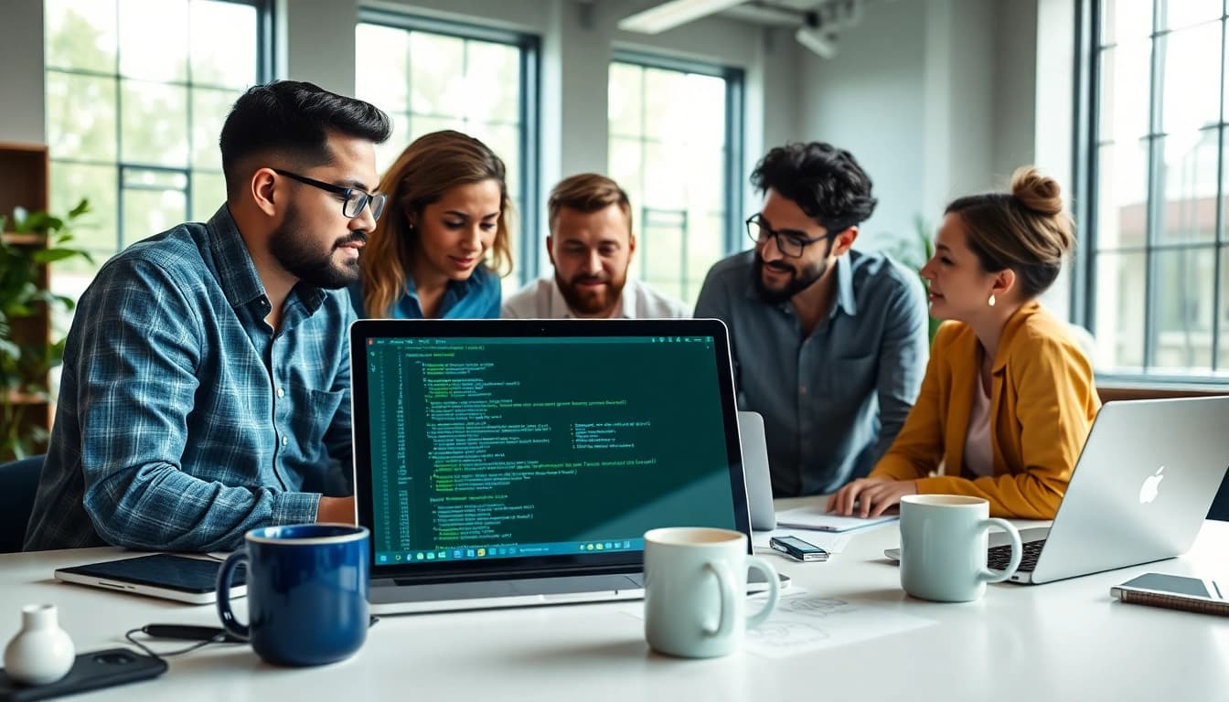Talented team in a web development company brainstorming innovative solutions.