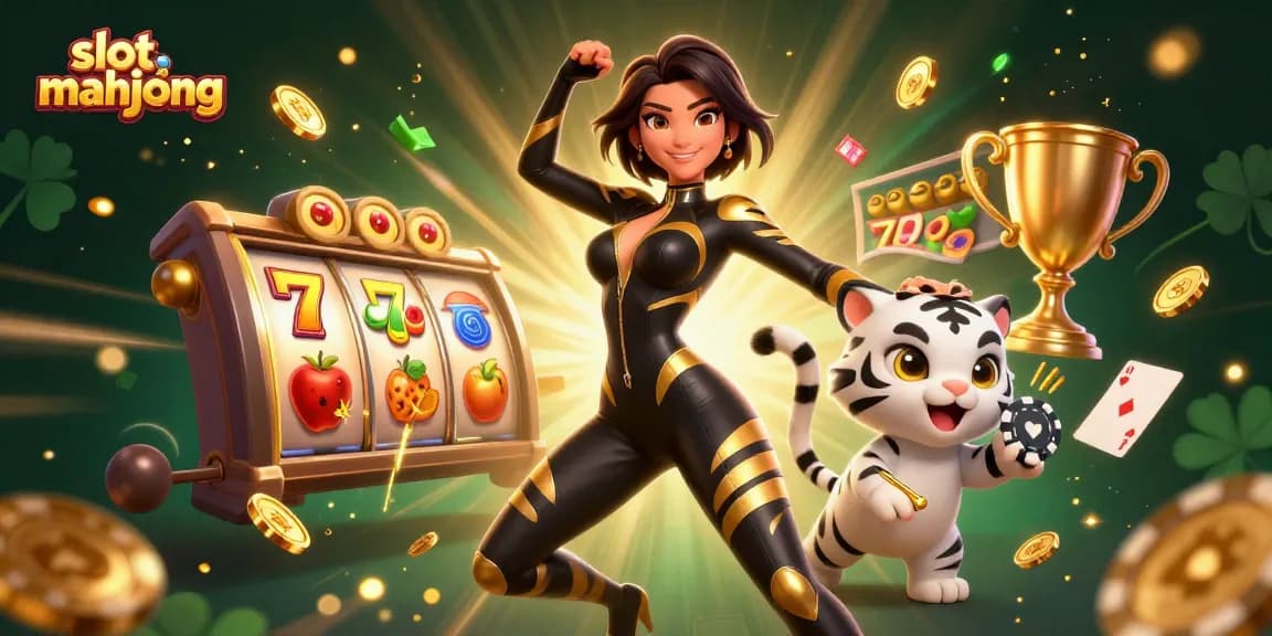 Engage with slot mahjong excitement featuring a dynamic scene full of action and colorful casino elements.