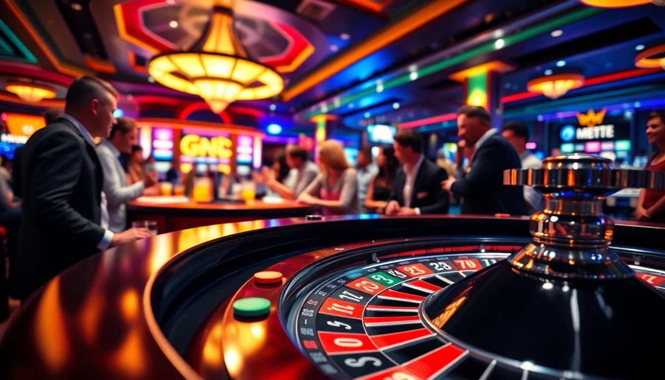 Bermain di kasino bbni4d dengan kerumunan yang penuh energi di meja roulette.