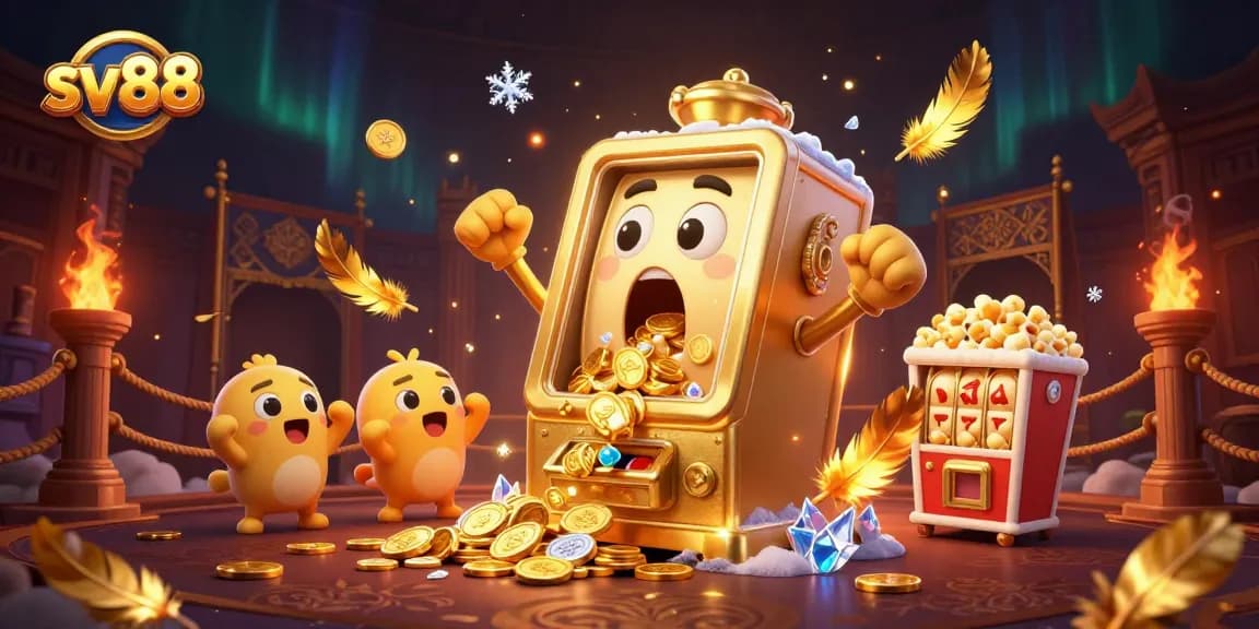 sv88's energized slot machine celebrates a jackpot amidst betting tokens and cheer