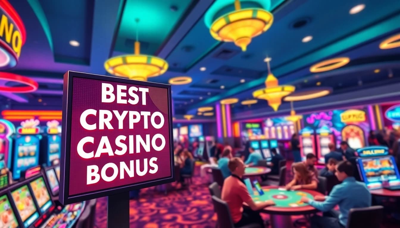 Engaging scene capturing the excitement of the Best crypto casino bonus atmosphere with players actively gambling.
