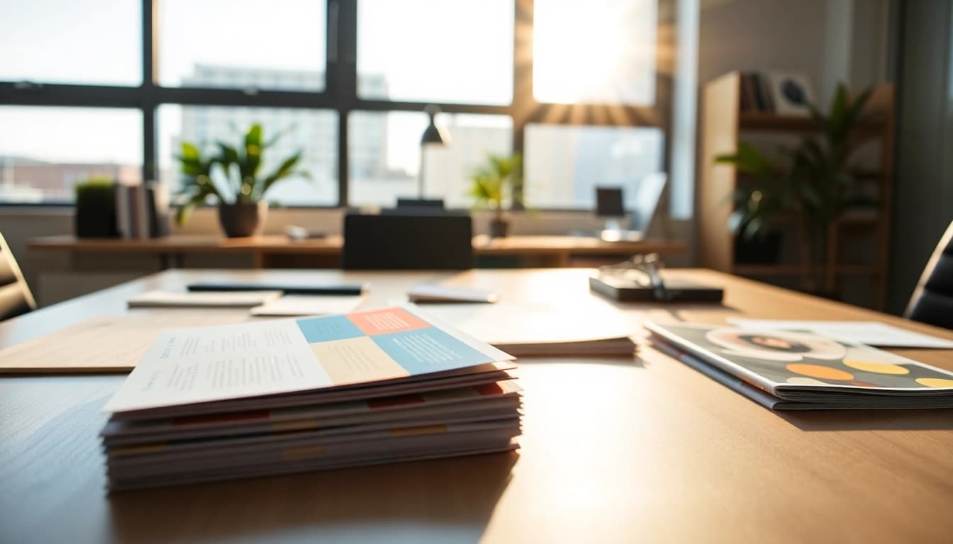 Engaging setup showing Atlas Direct Mail materials in a bright office space