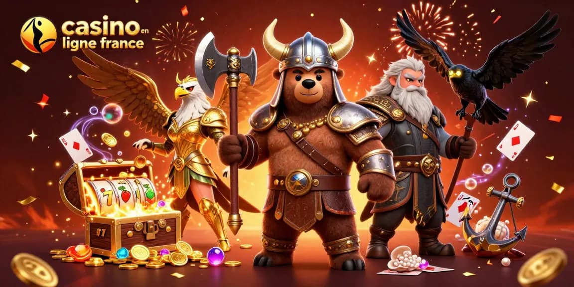 Jouez sur un casino en ligne France avec des ours vikings, des aigles, et des trésors scintillants.