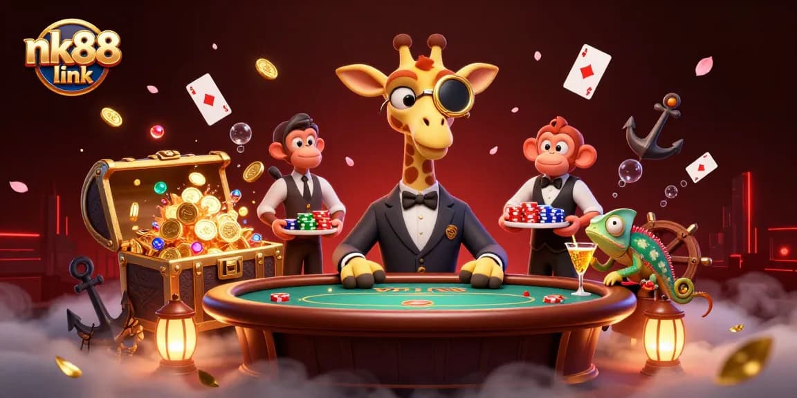 Engage with the excitement of nk88 link at an animated VIP casino scene featuring unique characters.