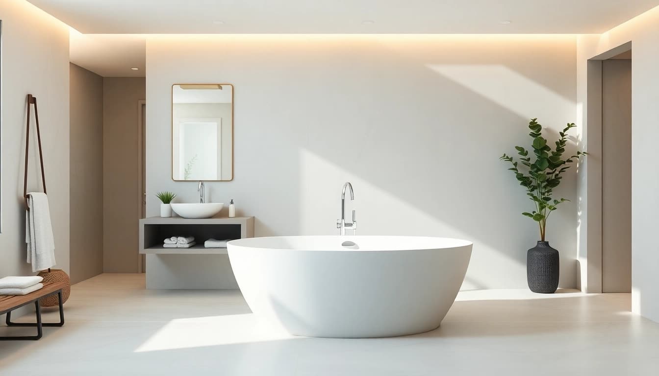 Transform your space with a stunning bathroom renovation featuring a freestanding bathtub and minimalist design.