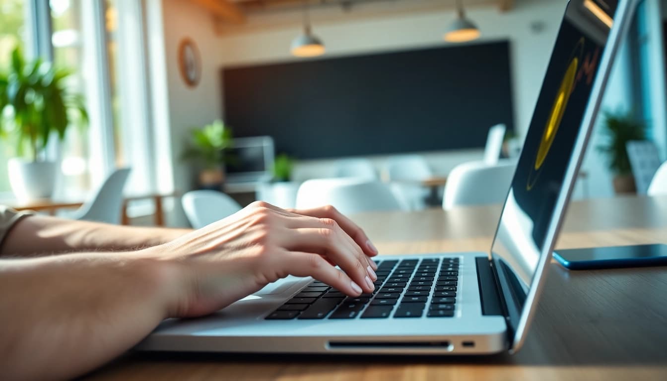 Achat de bitcoin en ligne avec un ordinateur portable dans un bureau moderne.