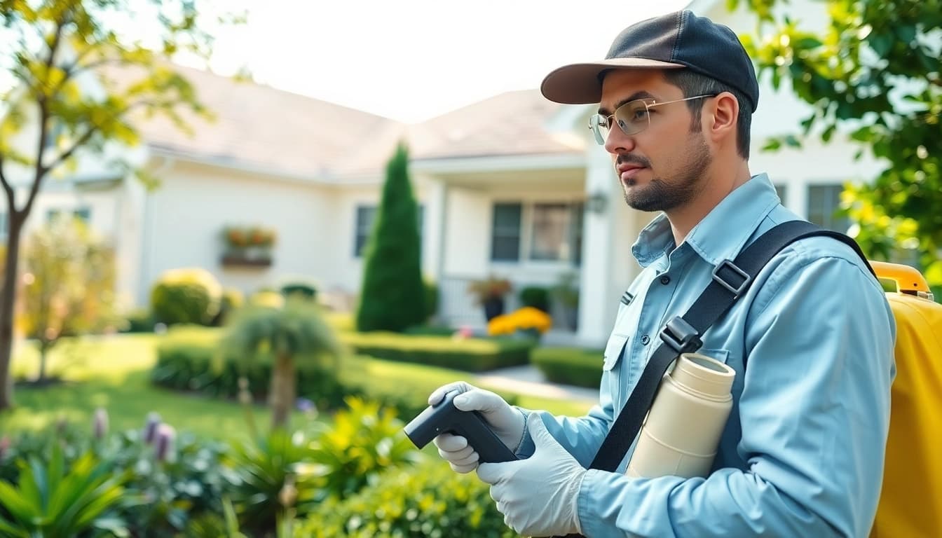 Engaging image of a home pest control company technician inspecting for pests.