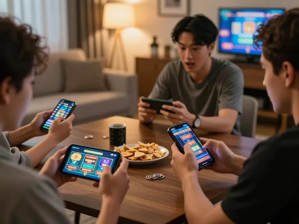 Engaging online gaming session at https://mm88.blog/, featuring players using mobile devices to enjoy casino apps.