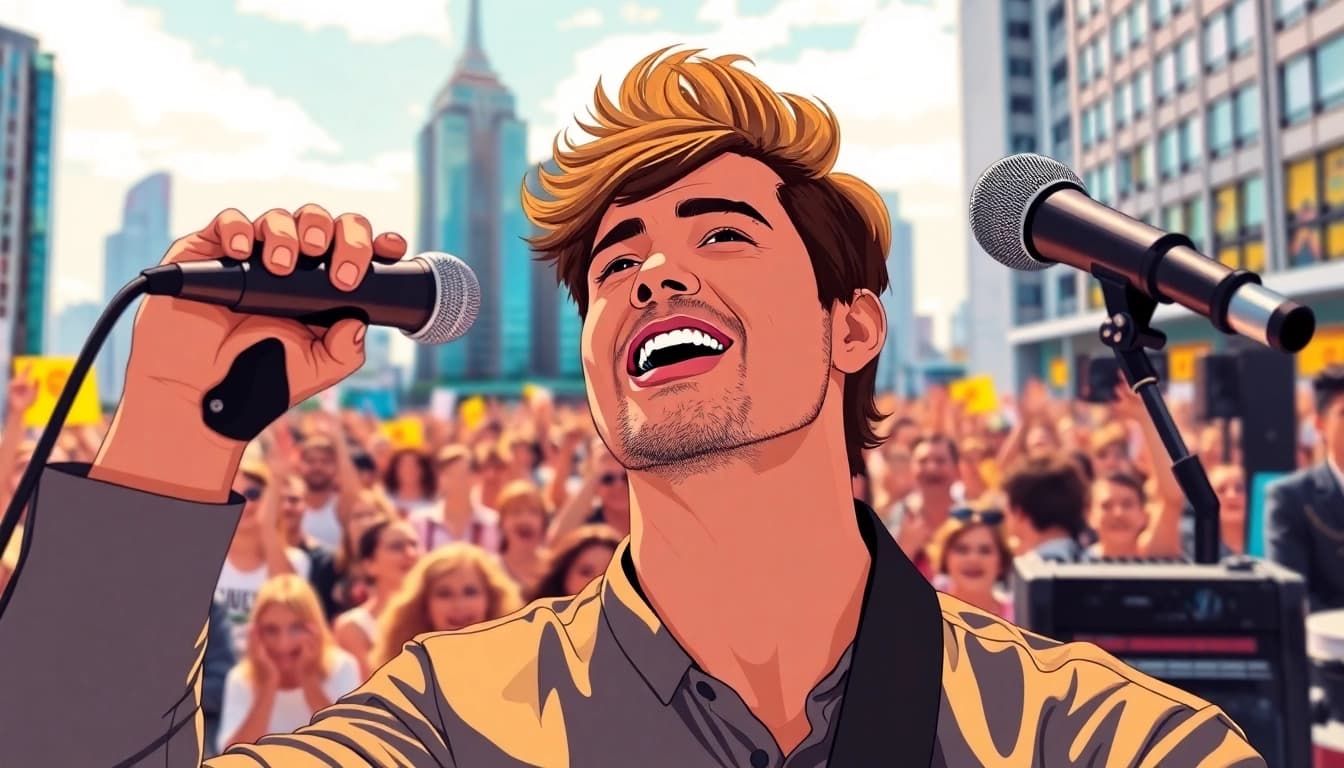 Engaging scene of a musician performing, highlighting music promotion services in an energetic setting.