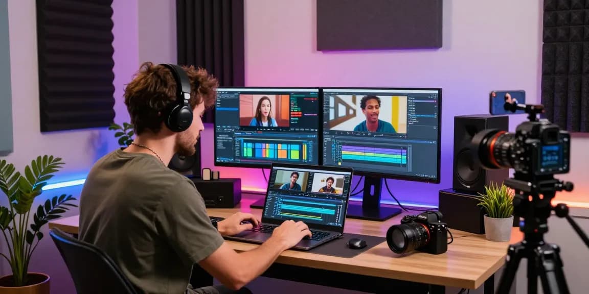 Content creator engaged with a highly engaged YouTube audience in a dynamic home studio environment.