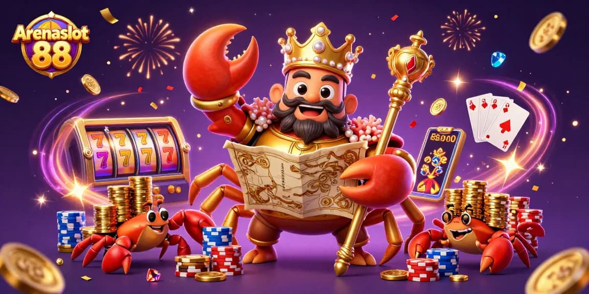 Menangkan jackpot di Arenaslot 88 dengan ilustrasi 3D karnaval kasino yang kaya warna dan detail.