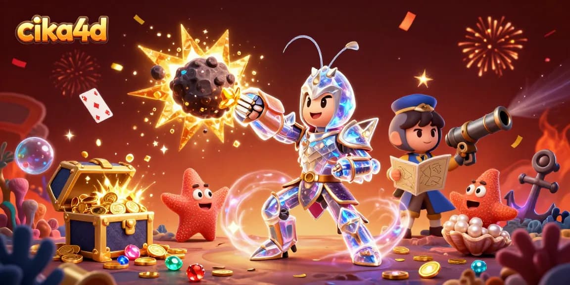 Cika4d engages players with galactic samurai shrimp amidst exploding gems and vibrant games.