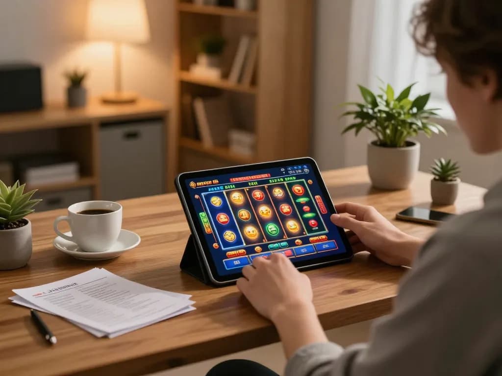 Manclub user enjoying online casino gaming with vibrant slots interface at home