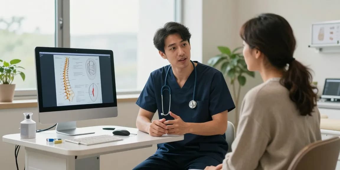 Dar kanal ameliyatı consultation with patient and surgeon in a health clinic.