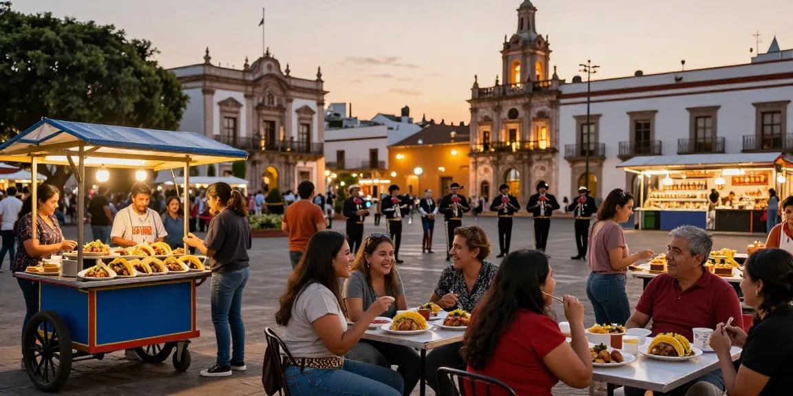 Tacos and local cuisine at vibrant street food stalls, capturing the spirit of rokok88 in Mexico.
