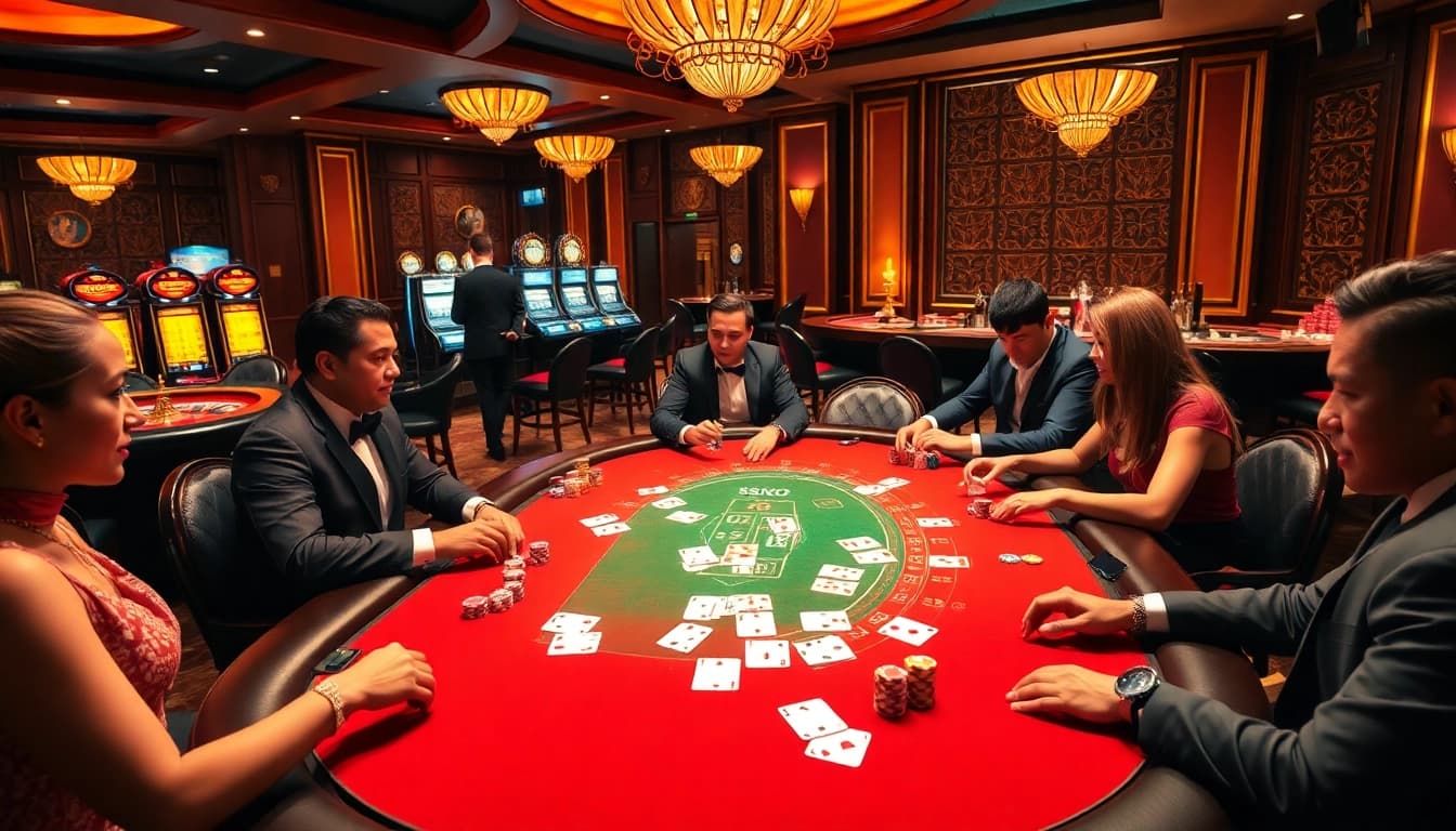 Experience the excitement of go99 at a vibrant poker table with chips and cards in play.