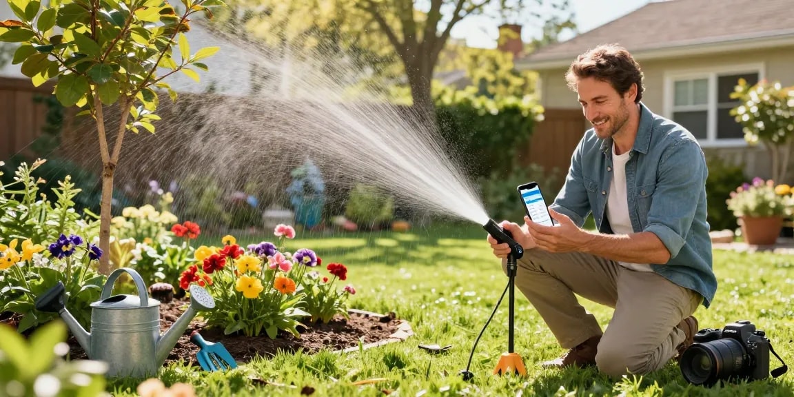 Effortlessly adjusting the rainpoint sprinkler timer for lush garden maintenance.