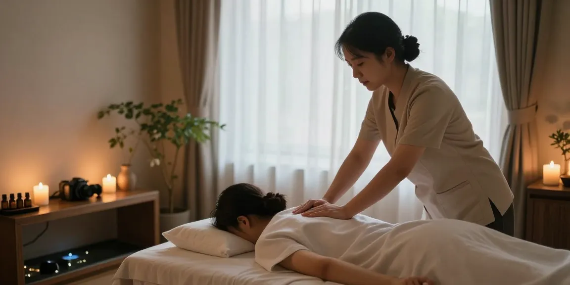 당진마사지로 편안하게 휴식을 취하는 모습과 아늑한 마사지실 환경