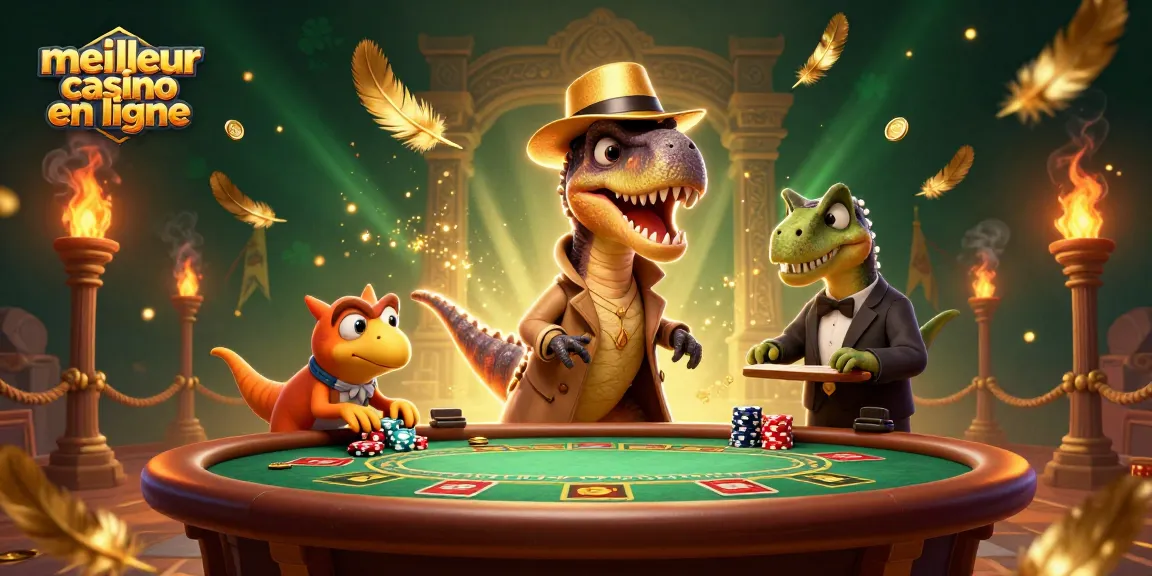 Gagnez des jetons dans le meilleur casino en ligne avec une illustration vibrante d'un raptor de casino.