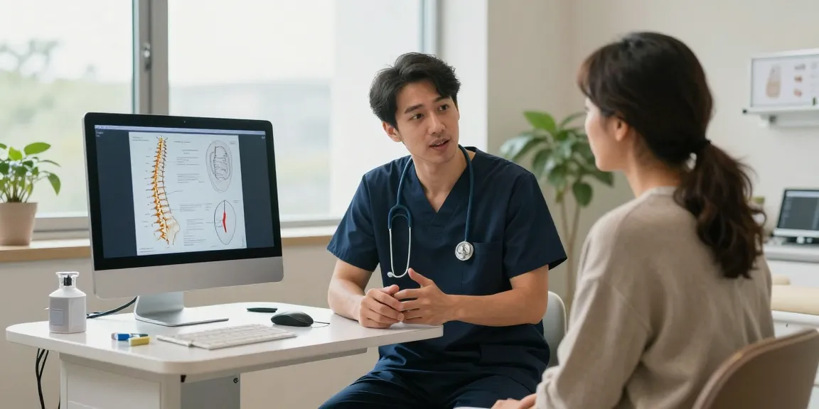 Dar kanal ameliyatı consultation with patient and surgeon in a health clinic.