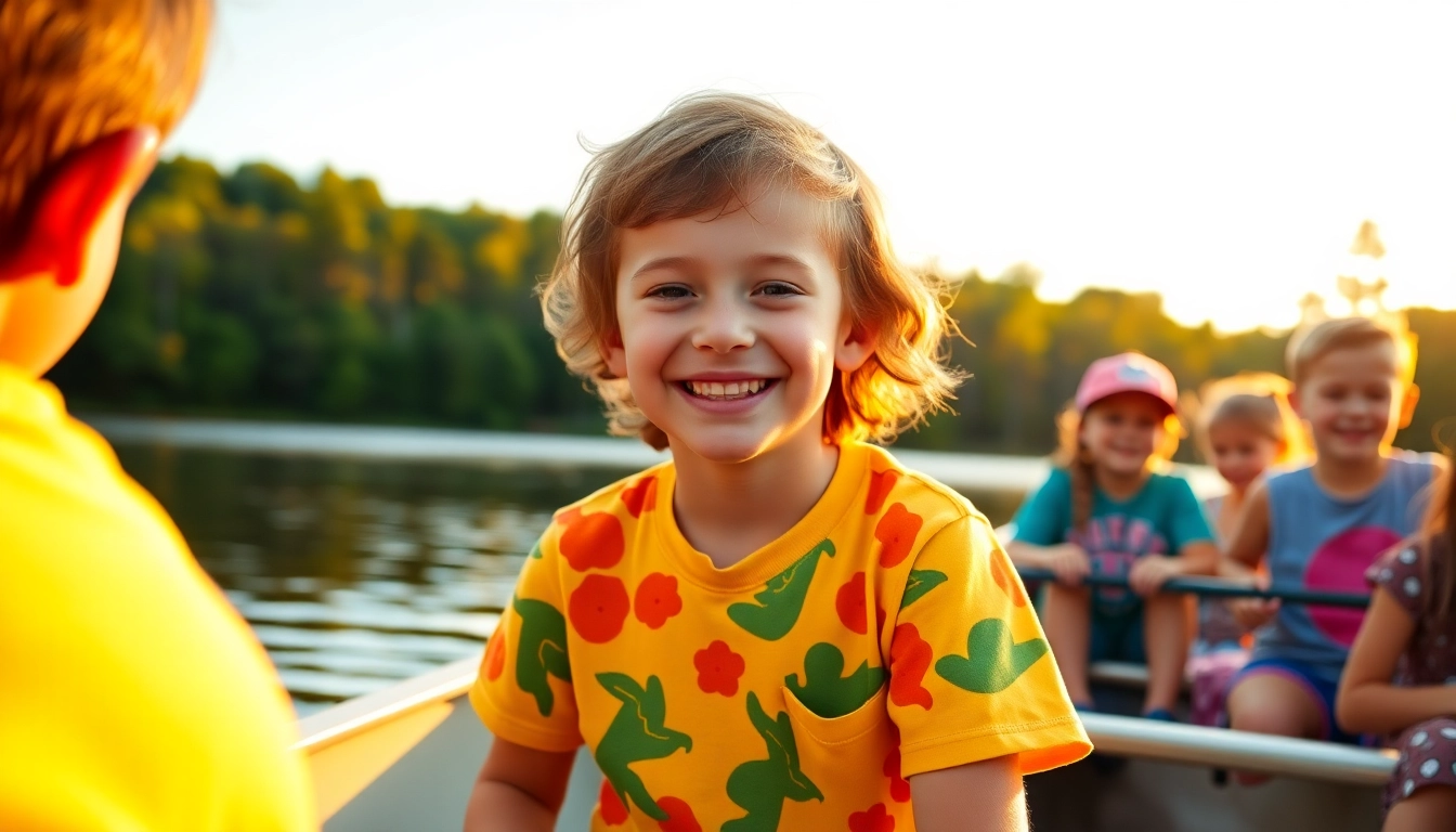 Celebrate a child's joyful experience during their 1st time at overnight camps by the sparkling lake.