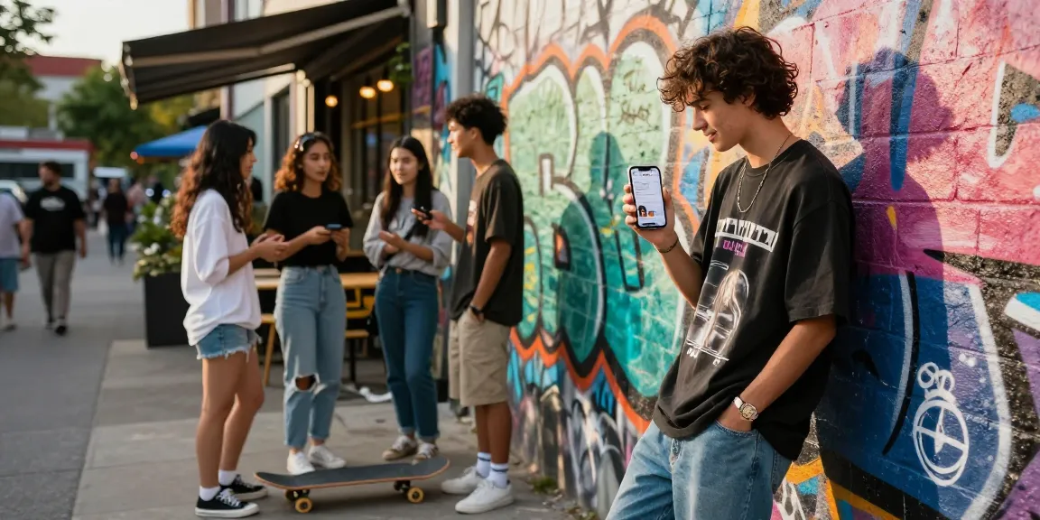 So kaufen Sie Abonnenten auf Instagram, Influencer zeigt Follower-Anzahl auf Smartphone in urbaner Umgebung.