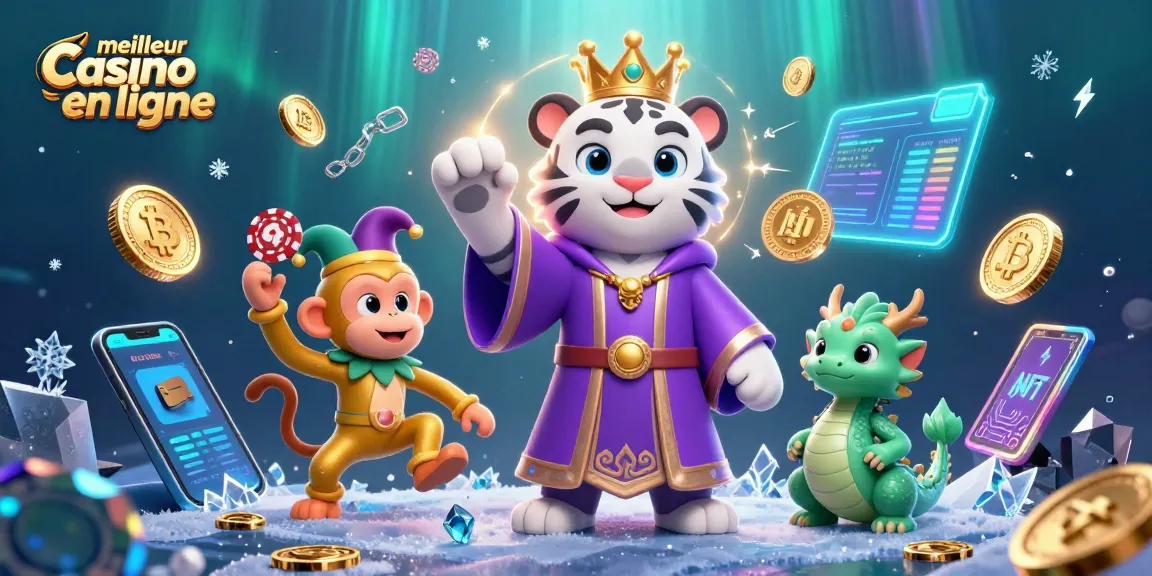 Découvrez le meilleur casino en ligne avec un tigre, un singe et un dragon dans une scène animée.
