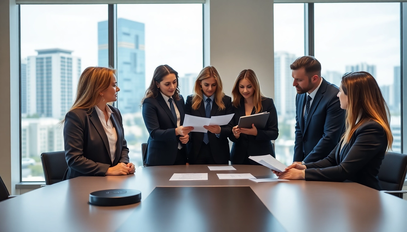 Consultation of Miami divorce lawyers assisting clients in a modern office environment.