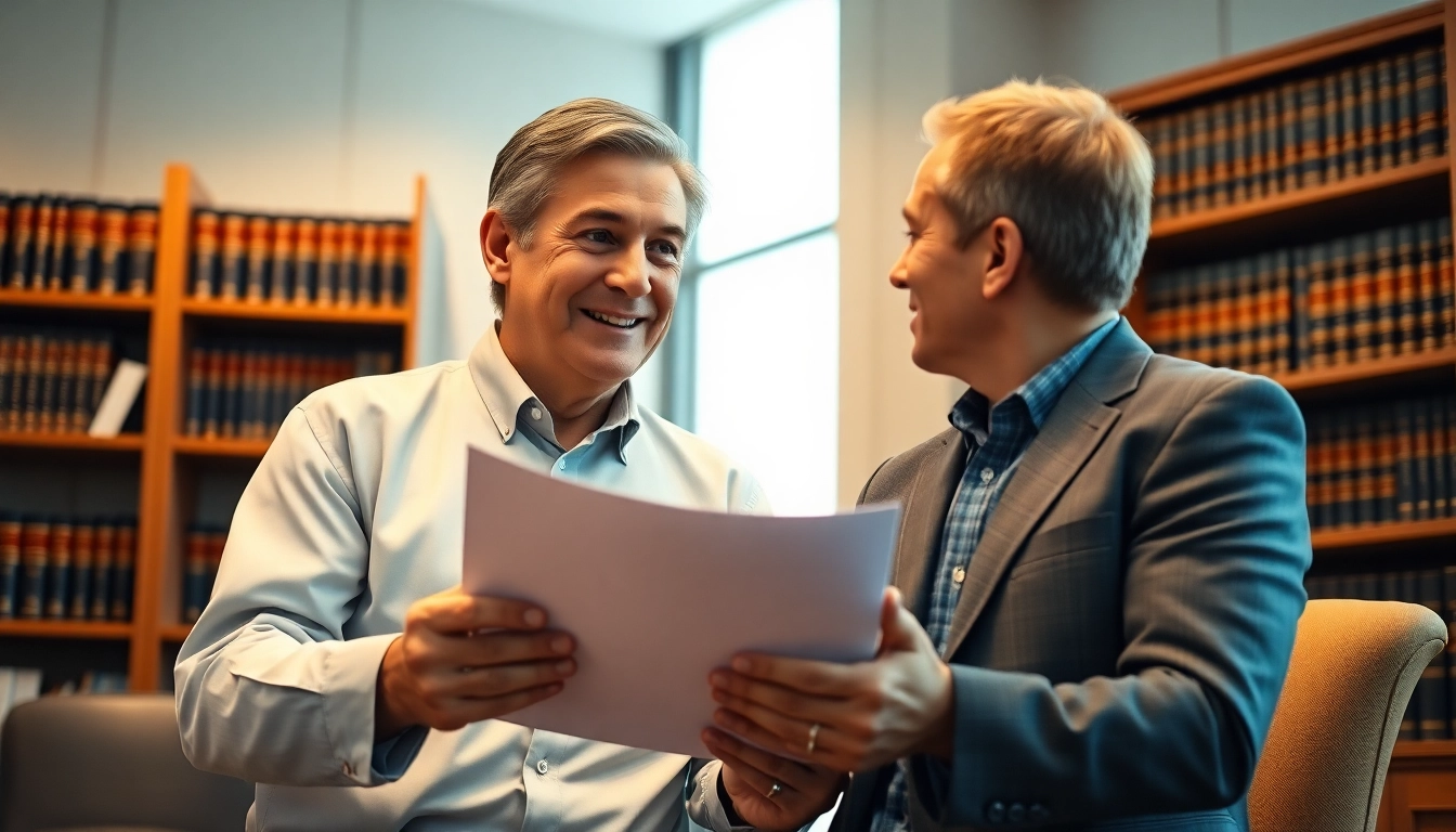 New Hampshire Immigration Lawyer assisting a client in a professional office setting with legal documents.