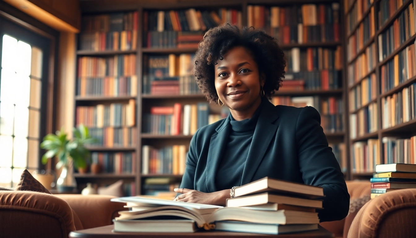 Dee Brown immersed in a cozy library, surrounded by books that inspire readers.