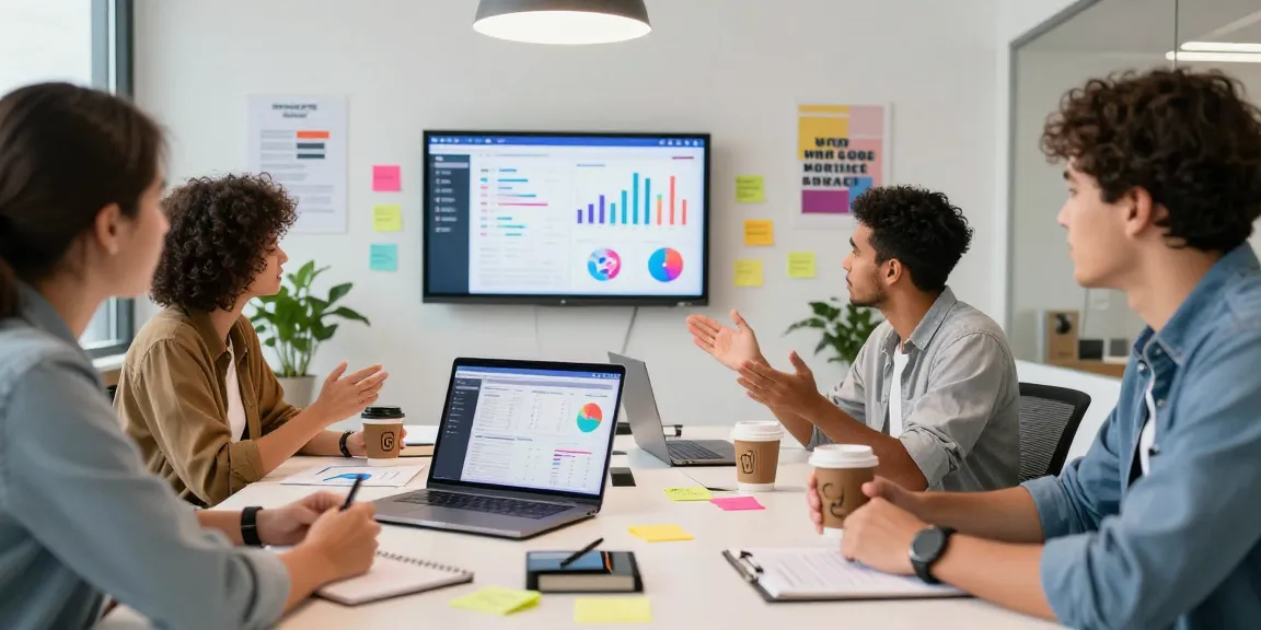 Dynamic team collaborating in a marketing space showcasing the safe way to buy Instagram followers through strategy meetings and analytics.