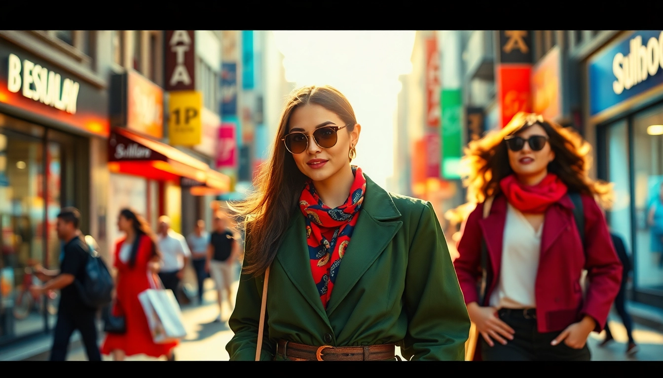 Fashion model showcasing vibrant trends in an energetic urban setting.