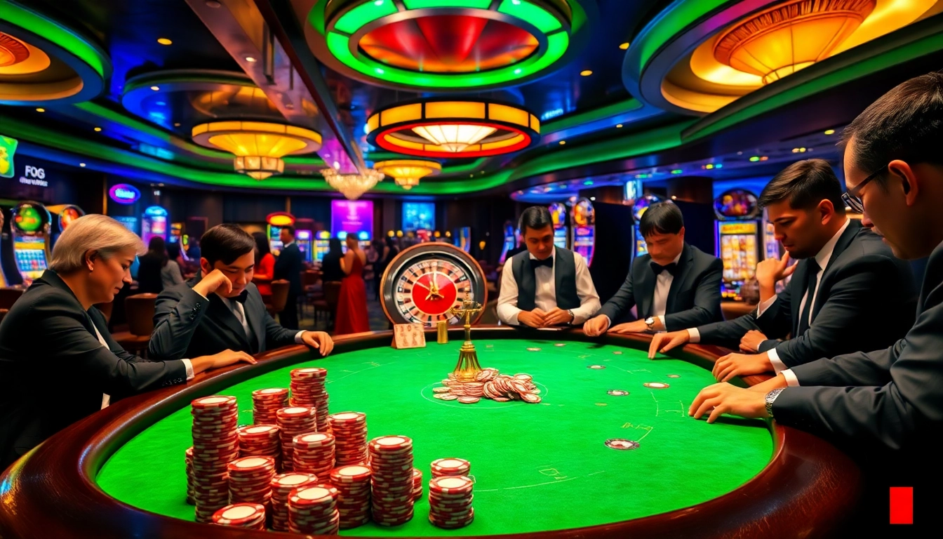 Sbobet enthusiasts strategizing their next big win at an upscale casino poker table.