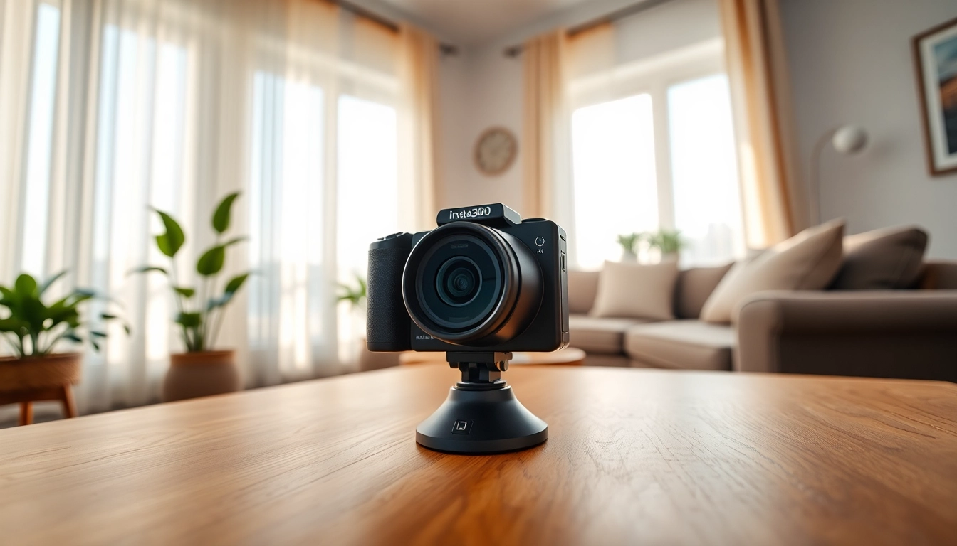 Capture dynamic moments with the Insta360 camera showcasing its vibrant design and setup.