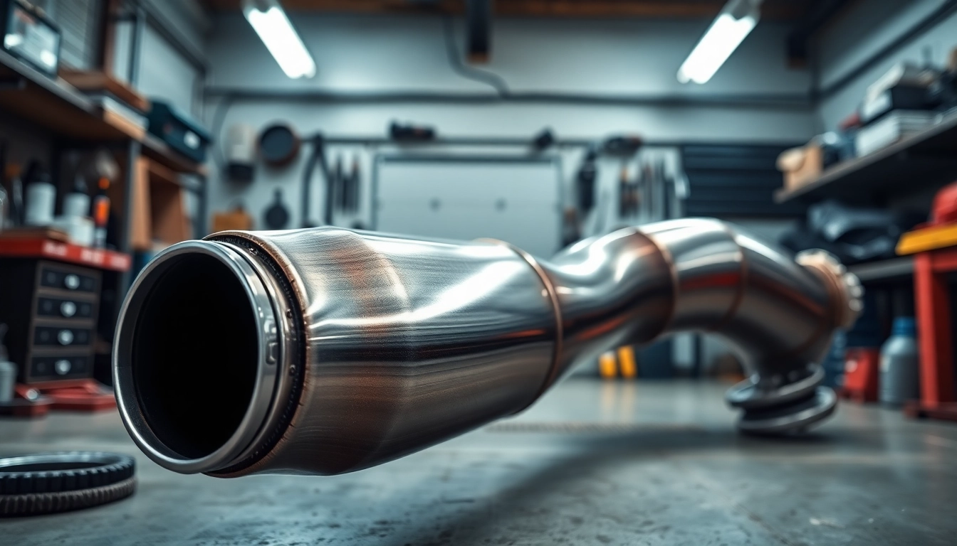 Highlighting the G90 m5 downpipe to list with intricate details in a professional automotive workshop.