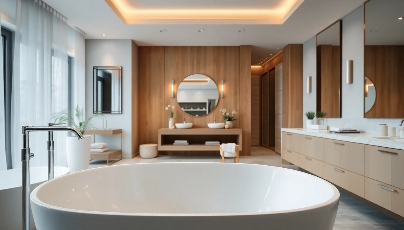Beautifully renovated bath renovations showcasing a modern tub and elegant decor.