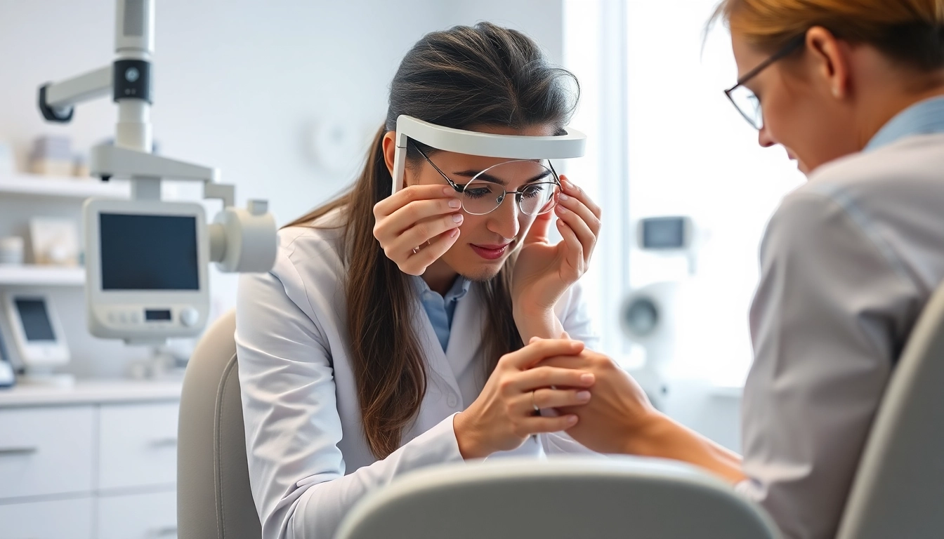 Fitting Air Optix contact lenses during an eye exam, showcasing modern optometry.