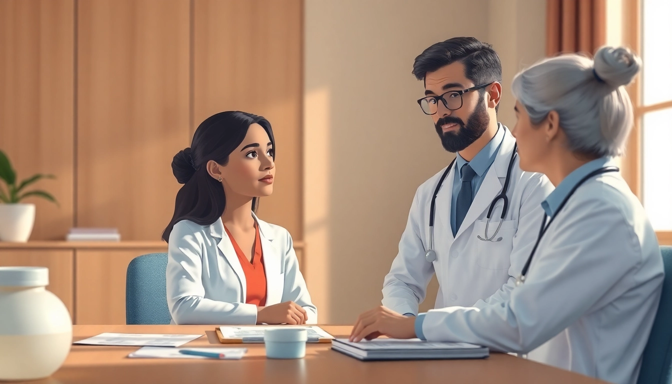 Menggambarkan dokter yang memberikan penjelasan tentang ejakulasi dini kepada pasien dengan suasana tenang.